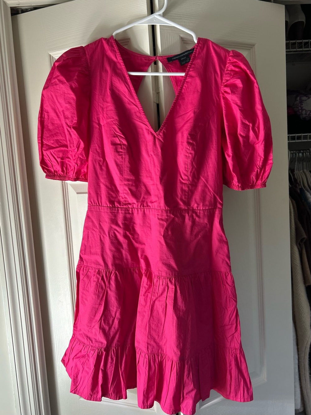 French Connection Fuchsia Puff-Sleeve Tiered Mini Dress - Picture 2 of 3